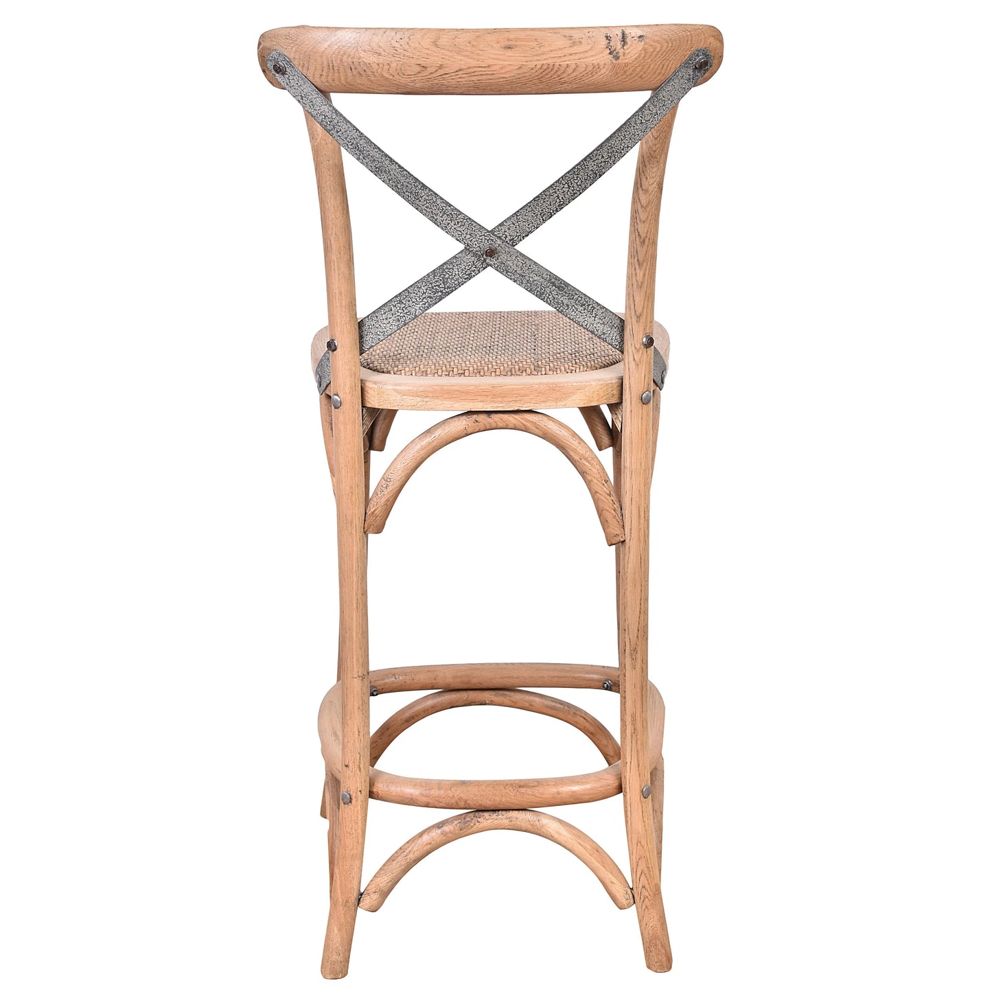 MALMO CROSS BACK OAK BAR STOOL WITH GREY METAL STRAPS