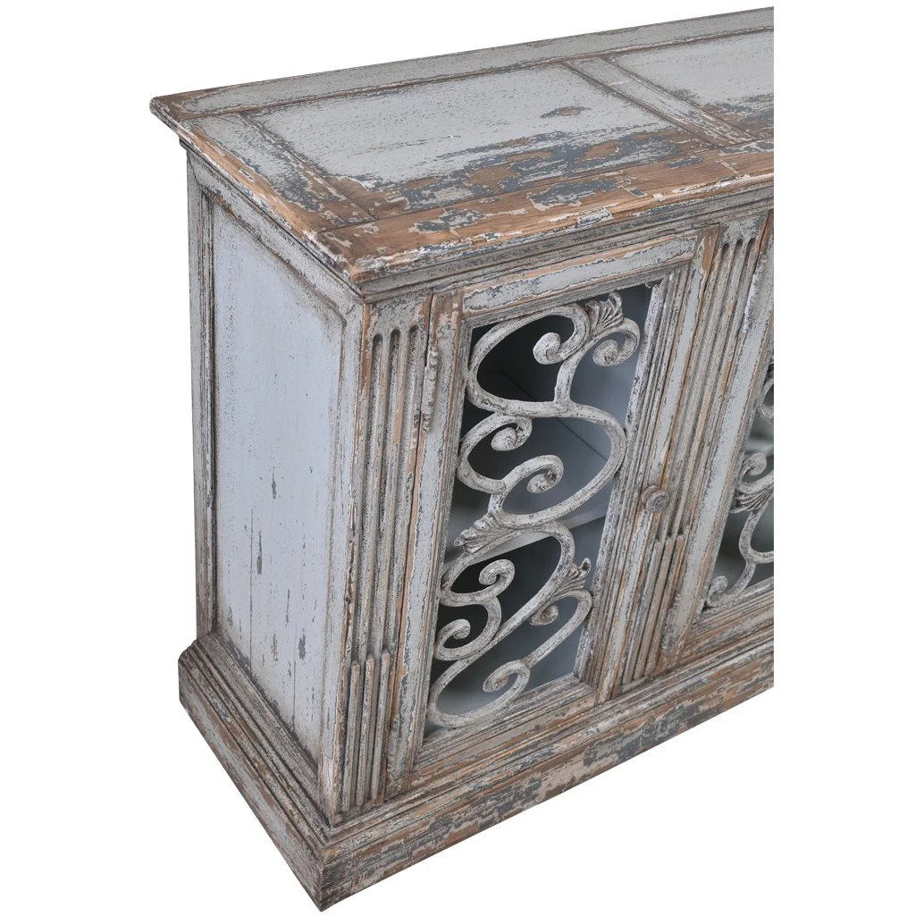 MALVERN RECLAIMED ASIAN TIMBER 4-DOOR SIDEBOARD/BUFFET IN WEATHERED GREY