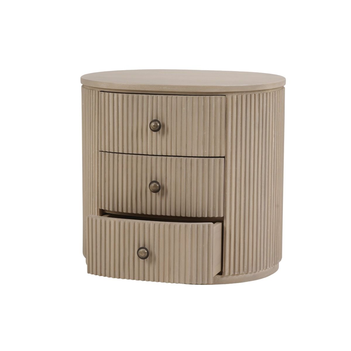 SABRAN MAHOGANY OVAL 3-DRAWER BEDSIDE TABLE NIGHTSTAND SANDBAR
