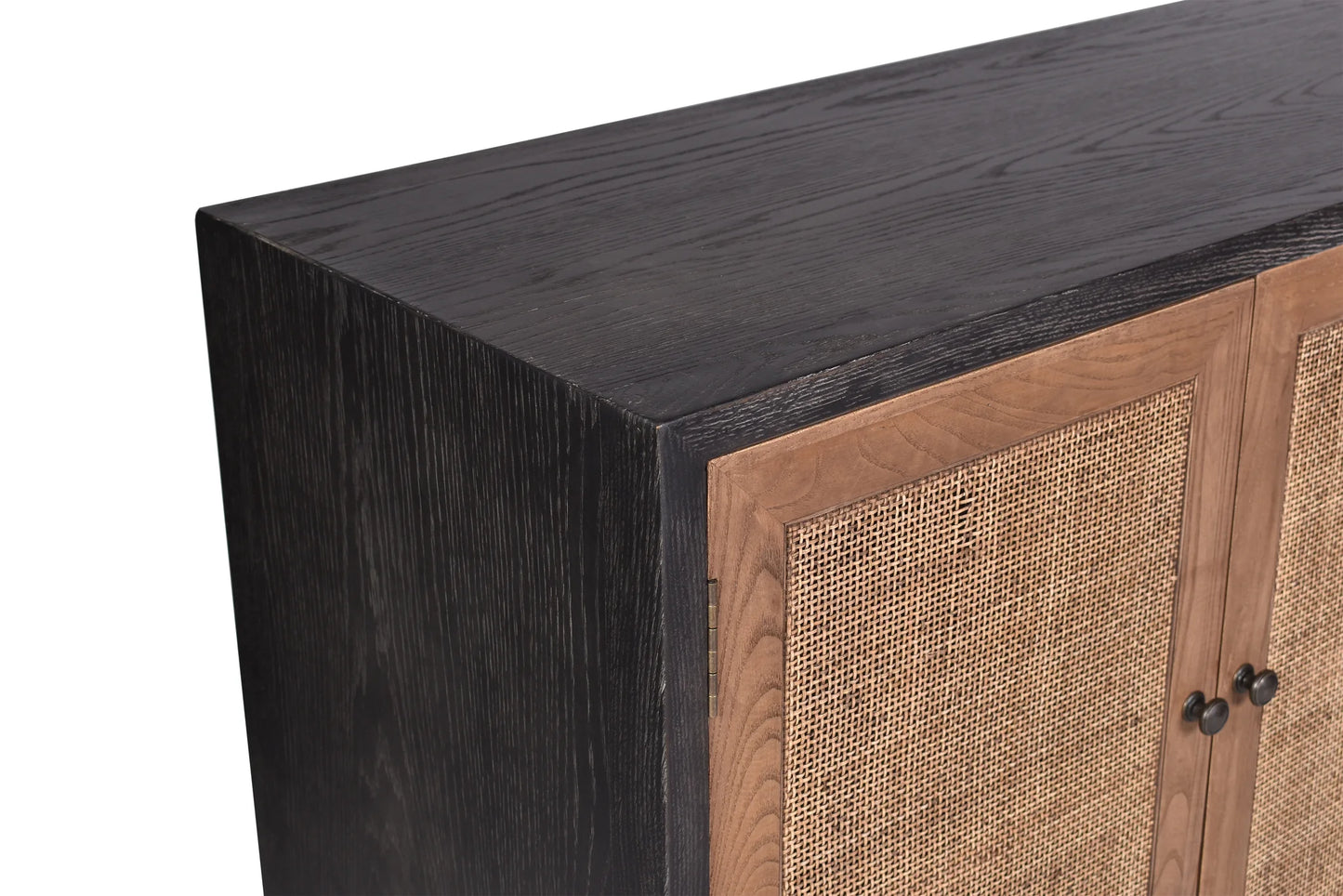 KUMBRIA OAK & RATTAN SANDBLAST SIDEBOARD/BUFFET  BLACK & NATURAL