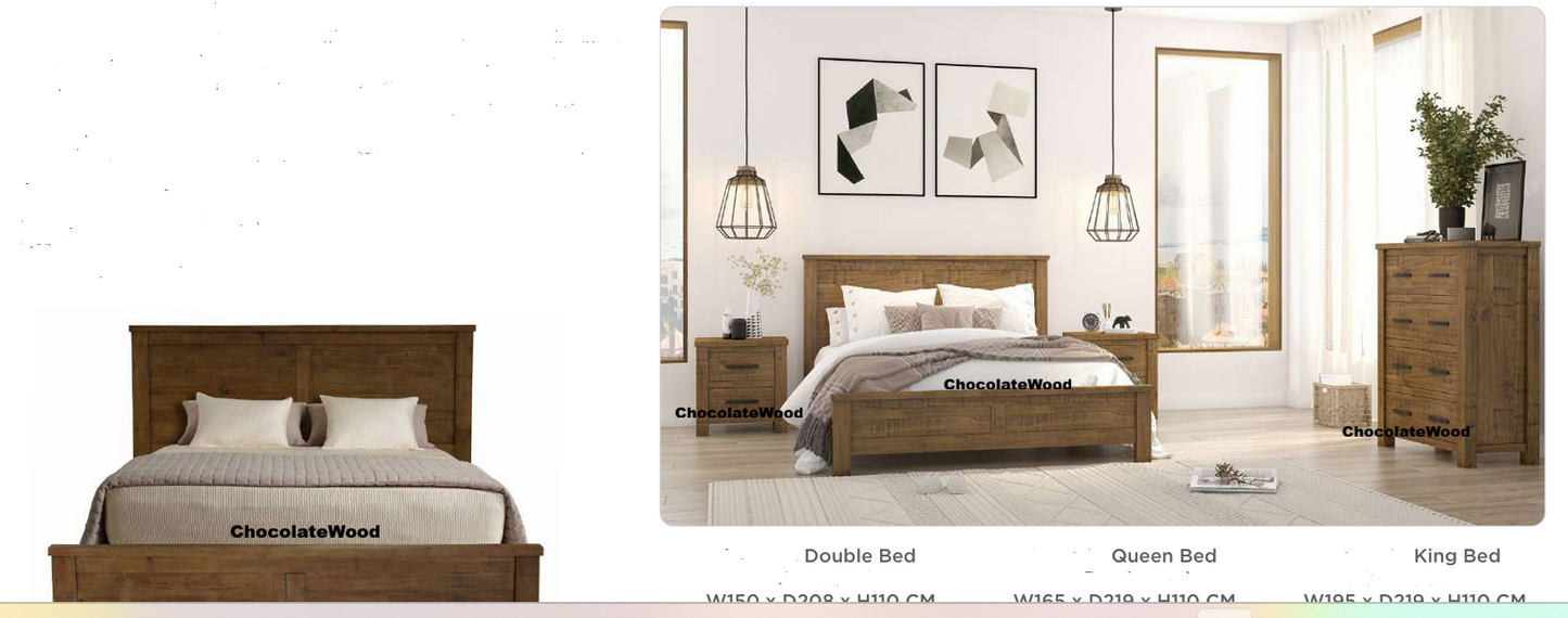 SCOTTI SOLID PINE DOUBLE BED  AGED SUNDRIED ASH COLOUR