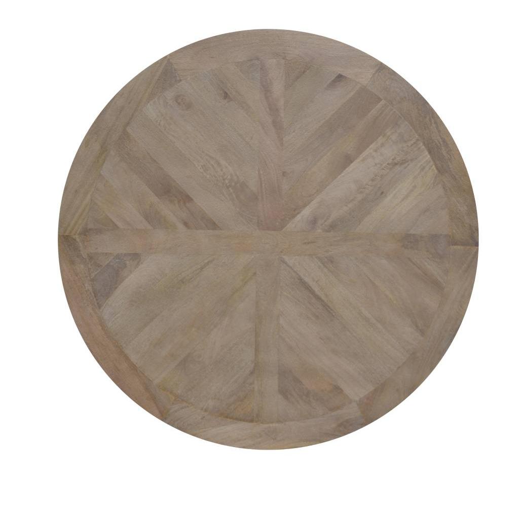 SORANZO MANGO WOOD ROUND DINING TABLE HANDCRAFTED PARQUET TOP OAK/BLACK 135CM FRENCH PROVINCIAL
