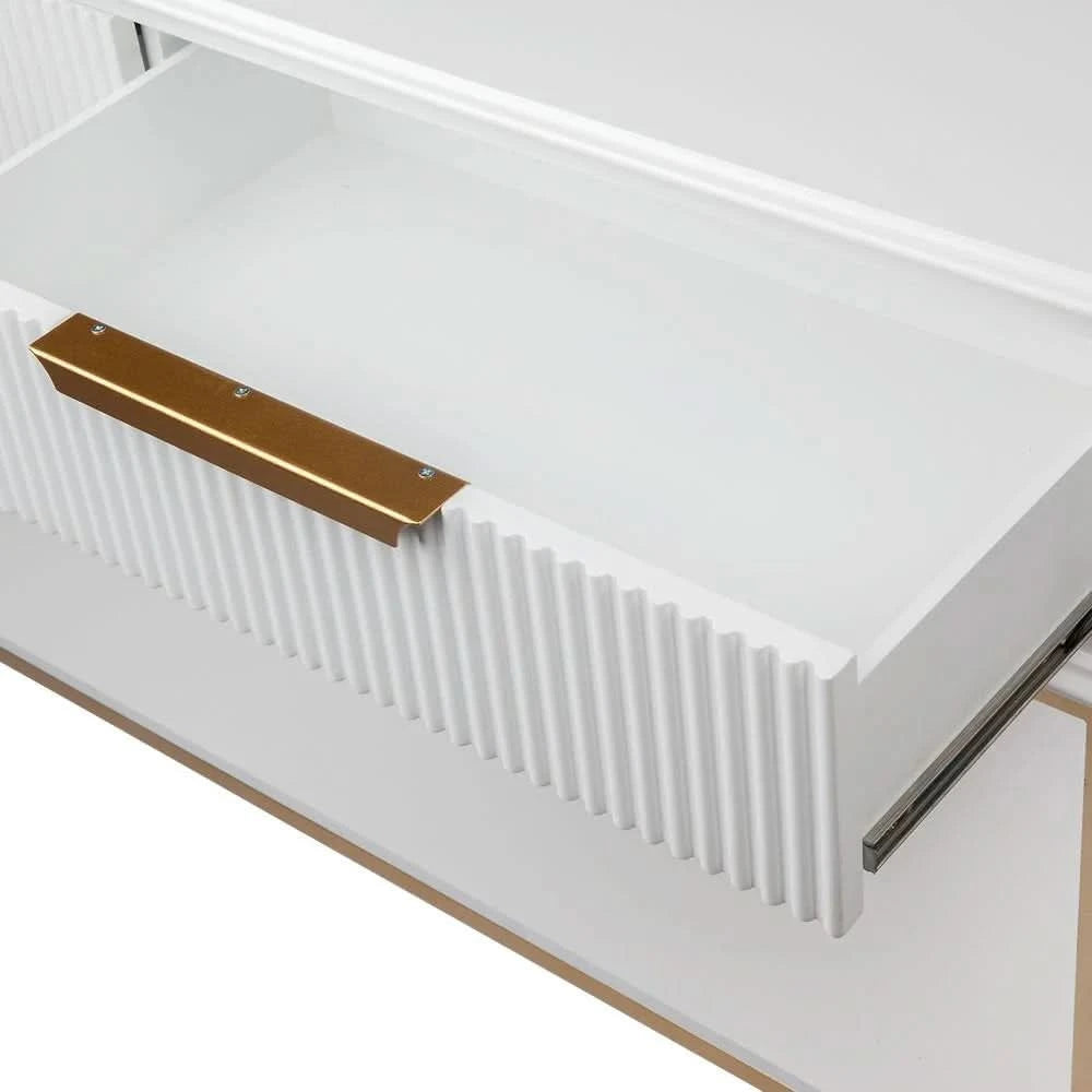 MORETTI 2-DRAWER CONSOLE TABLE/HALL TABLE SATIN WHITE  & GOLD SMALL