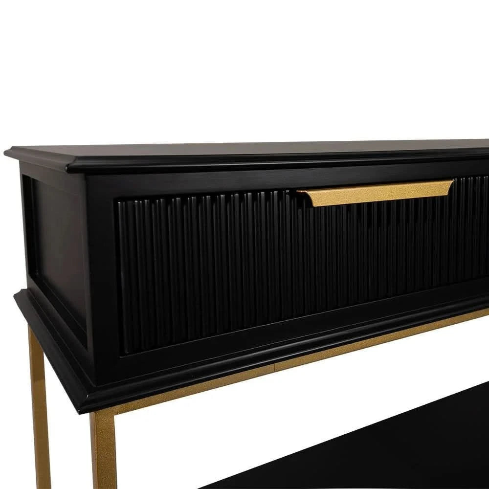 MORETTI 2-DRAWER CONSOLE TABLE/HALL TABLE SATIN BLACK  & GOLD SMALL