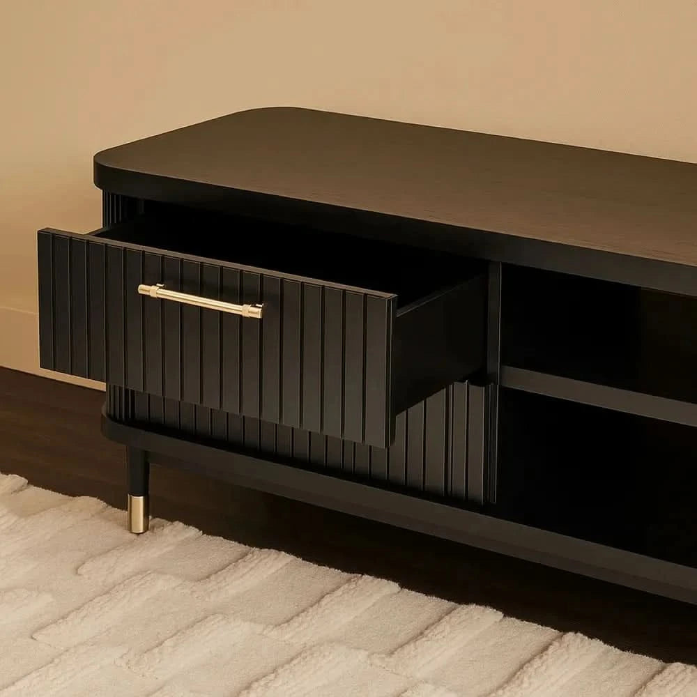 PEMBROKE OAK TIMBER 4-DRAWER TV UNIT ETU BLACK 200CM