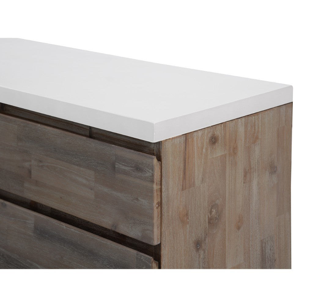 ROSALI 2-TONE WHITE CONCRETE TOP & SOLID ACACIA PEWTER BUFFET SIDEBOARD 3 DRAWERS 2 DOORS