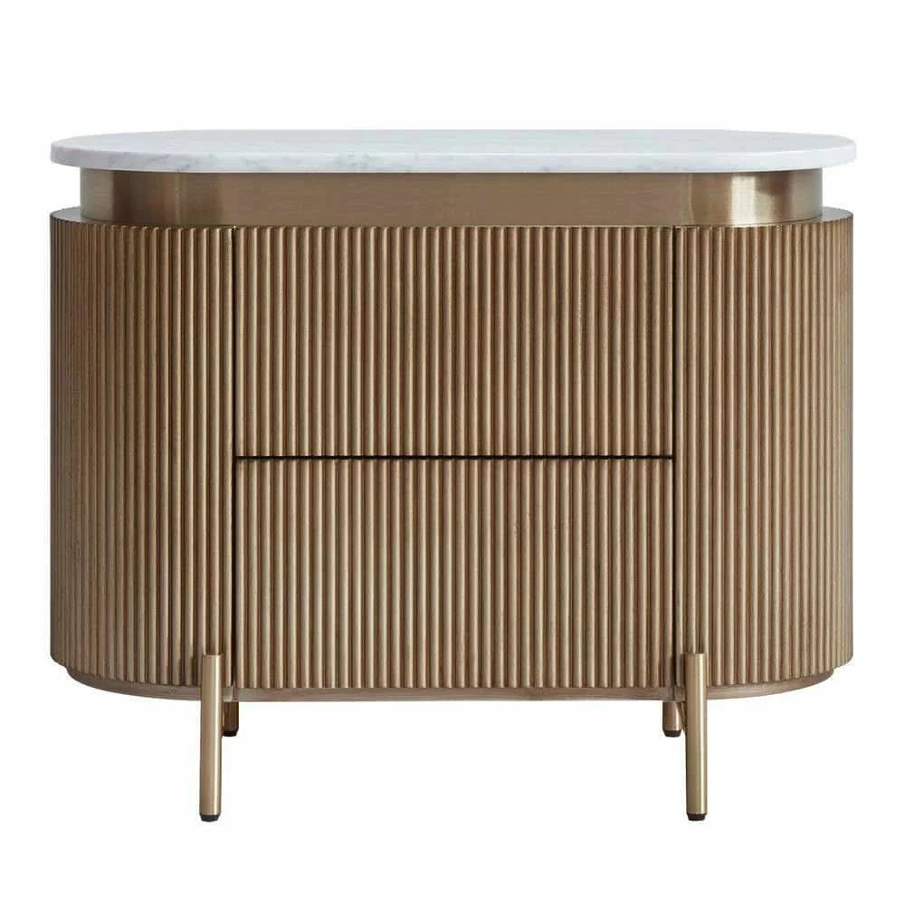 DENEUVE BEDSIDE TABLE ANTIQUE GOLD WITH CARRARA MARBLE TOP