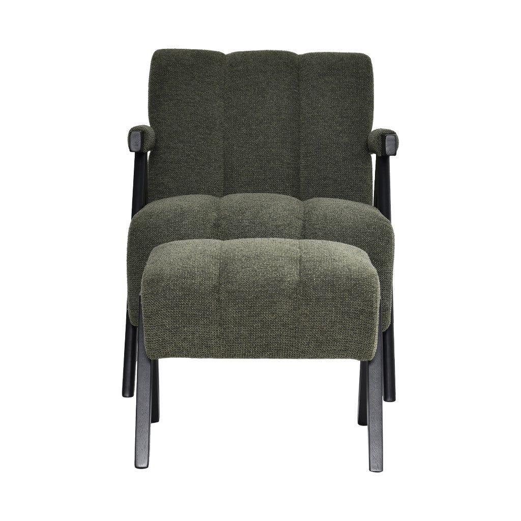 PELLERIN FABRIC ARMCHAIR & MATCHING STOOL DARK GREEN