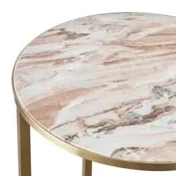 MELINA ROUND SIDE TABLE/BEDSIDE TABLE PINK MARBLE/GOLD STAINLESS STEEL