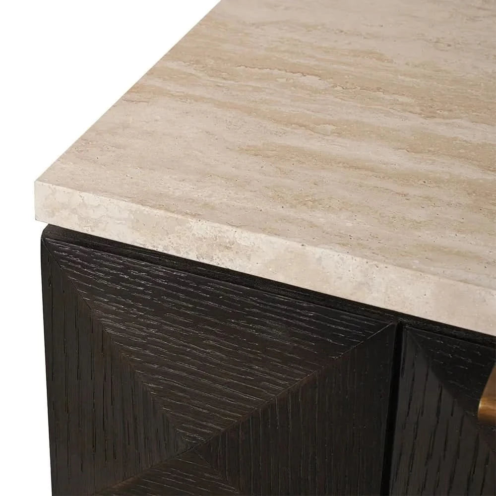 HAMPSHIRE TRAVERTINE/SMOKED OAK 2-DRAWER BEDSIDE TABLE