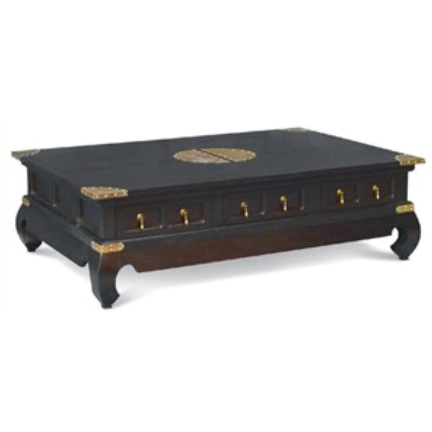 HIROKO SOLID MAHOGANY CHINESE STYLE 6 DRAWERS RECTANGULAR COFFEE TABLE IN CHOCOLATE