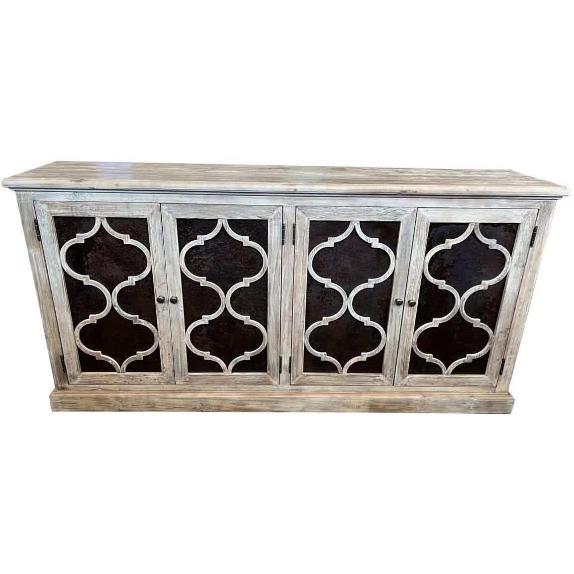 REINA GREYWASHED RECYCLED TIMBER/HERITAGE METAL 4-DOOR BUFFET/SIDEBOARD