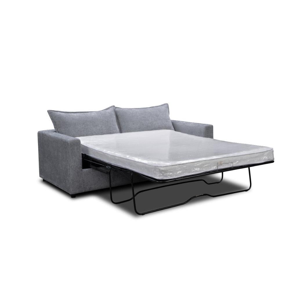 DEVINE 2 SEATER SOFA BED IN PEWTER COLOURED FABRIC - MyChocolateWood