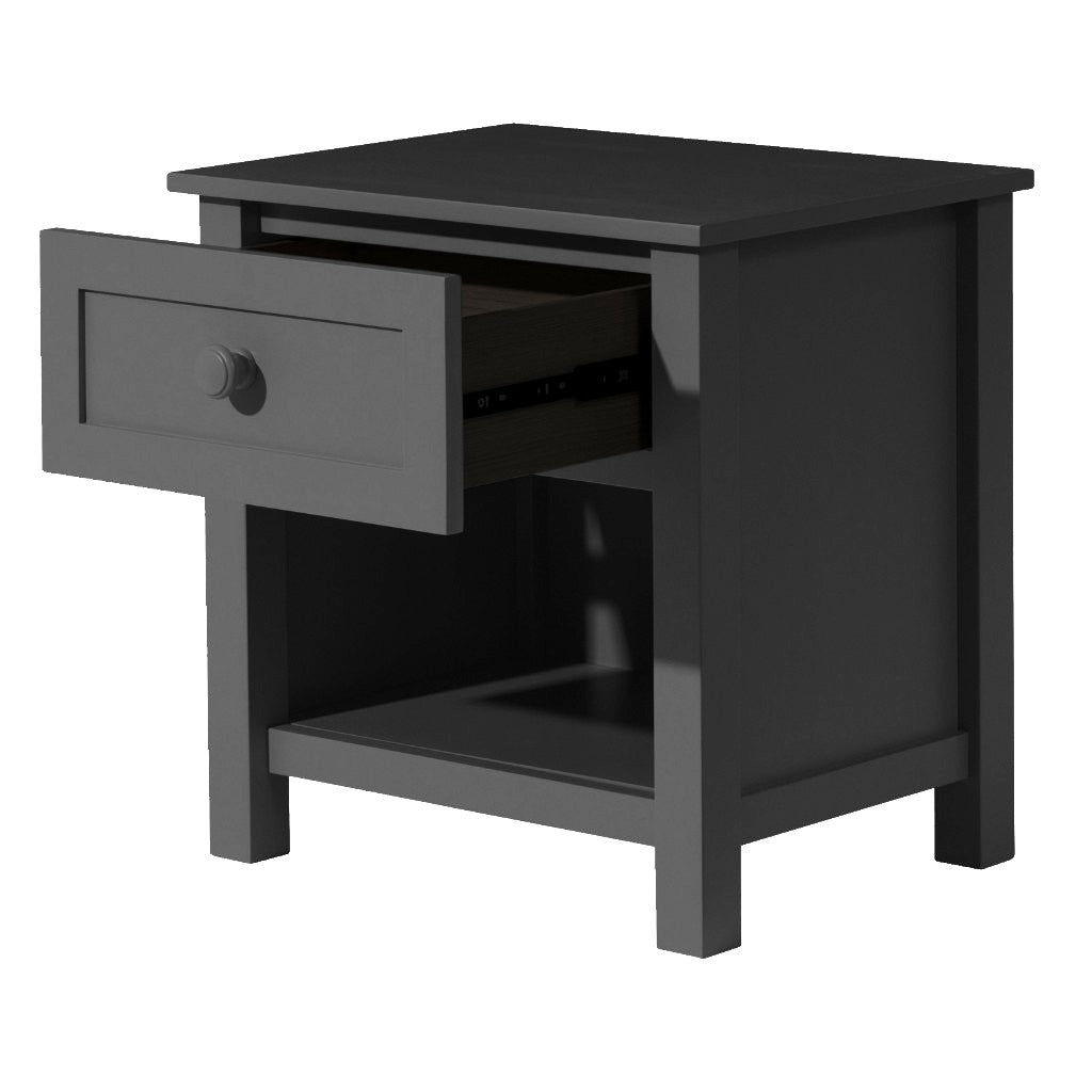 BAYLIN RUBBERWOOD 1-DRAWER  1-SHELF BEDSIDE TABLE BLACK