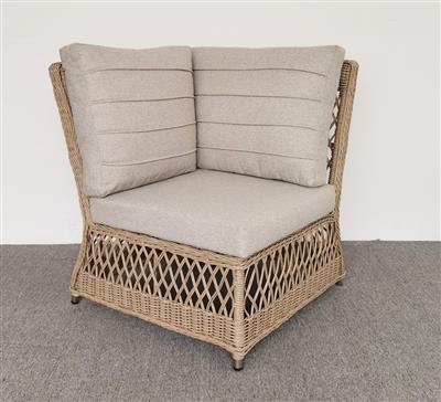 NOLA OUTDOORS 6PC CORNER WICKER SOFA SET- NATURAL/STONE