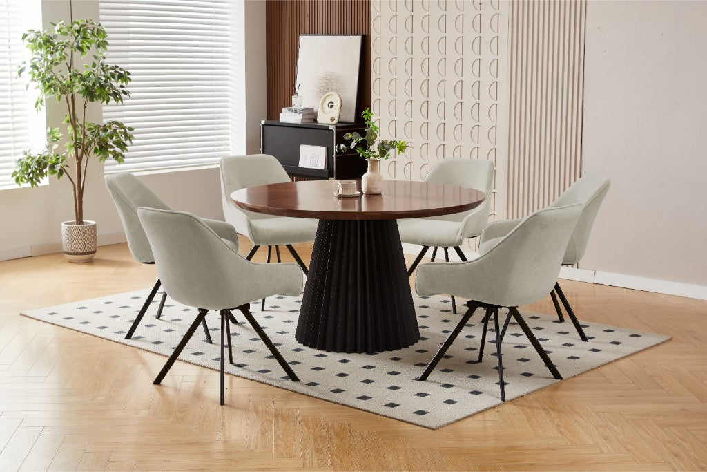 CARLOW 7 PIECE DINING SET: 1  ROUND DINING TABLE 130CM  & 6 CARLOW FAWN COLOURED DINING CHAIRS