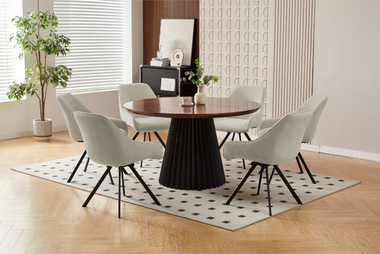 CARLOW 7 PIECE DINING SET: 1  ROUND DINING TABLE 130CM  & 6 CARLOW FAWN COLOURED DINING CHAIRS