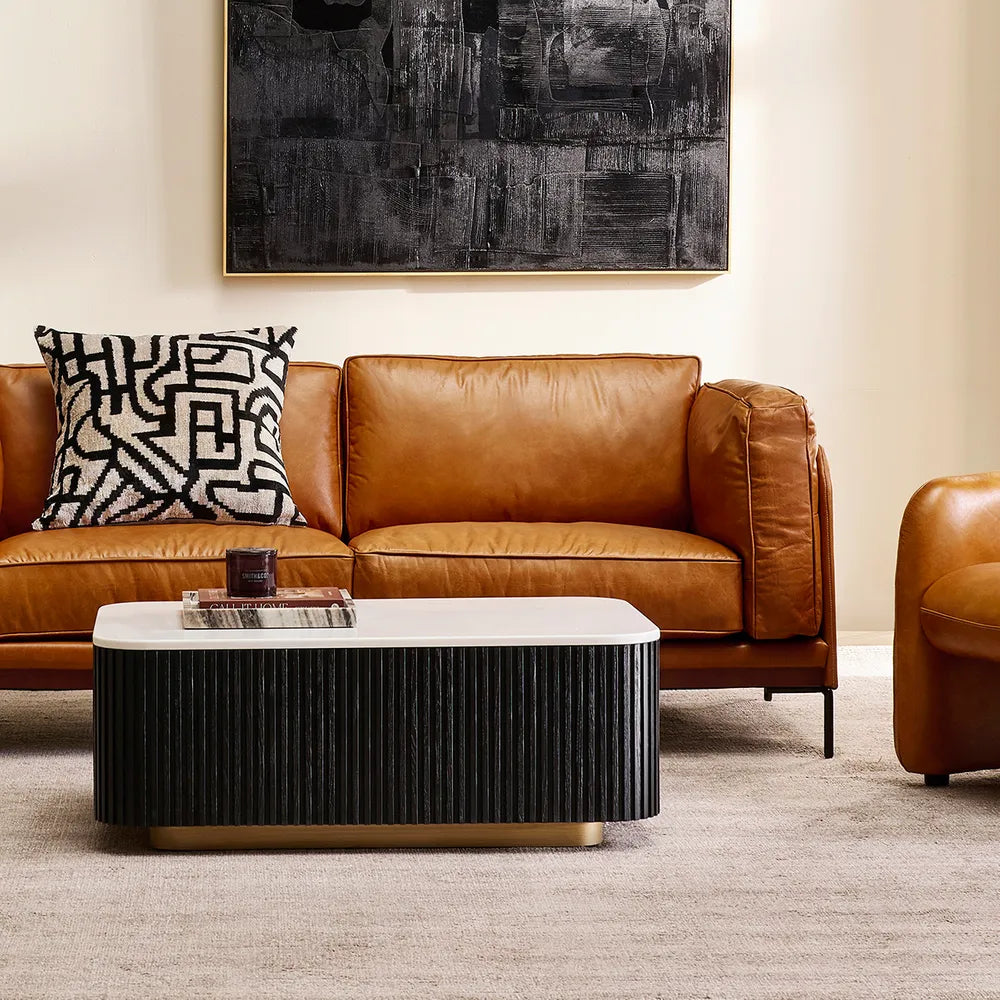 VERWOOD BRUSHED BLACK OAK WOOD BASE/SIVEC WHITE MARBLE TOP  COFFEE TABLE