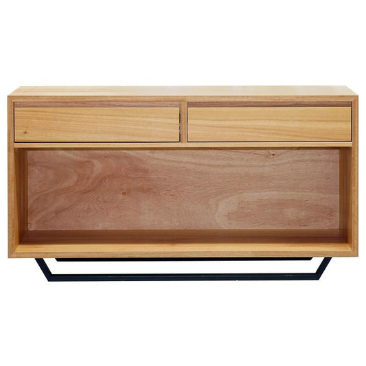MAGLAN BLUE GUM CONSOLE/HALL TABLE 2 DRAWERS &  SHELF WITH METAL BASE