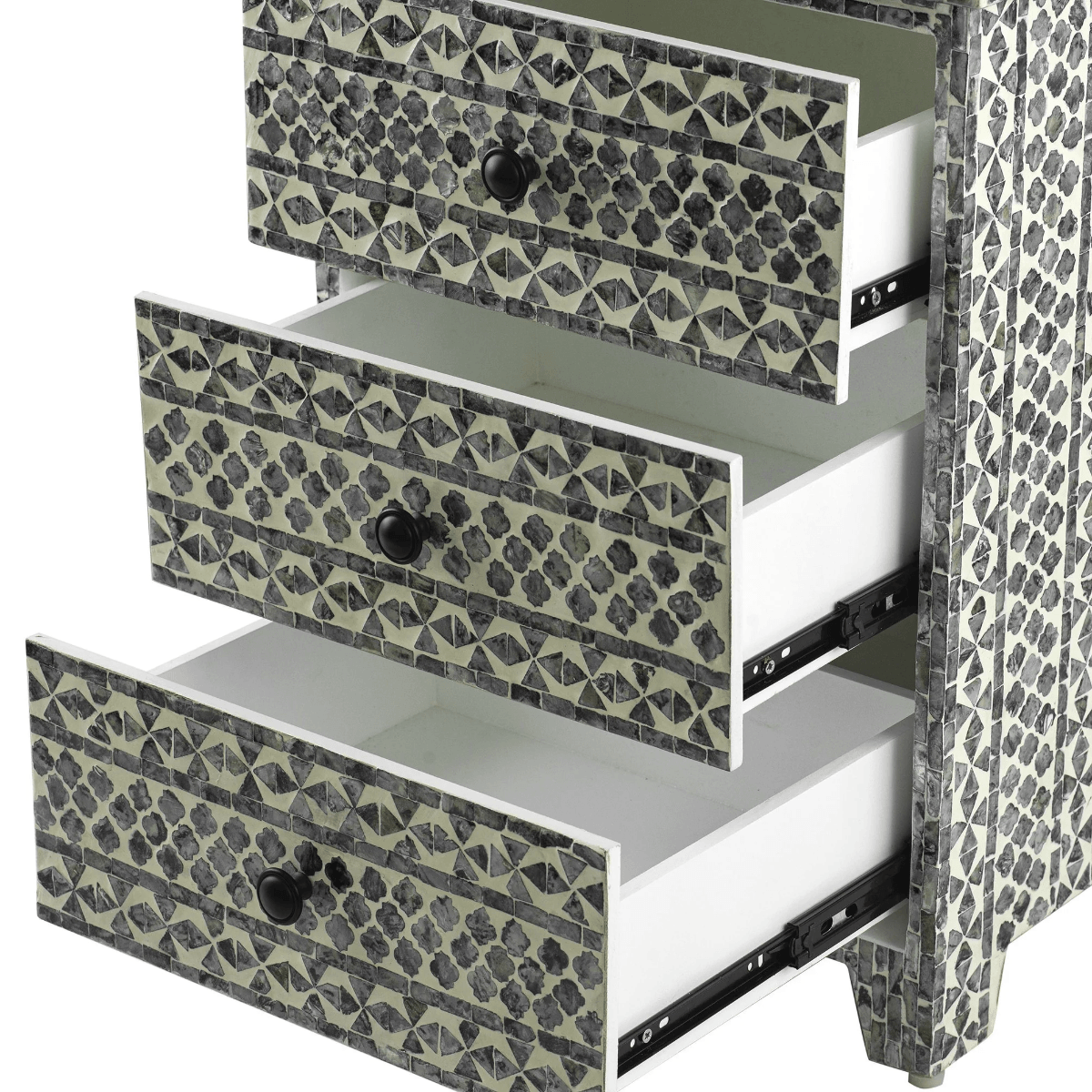 SANTA FE SIDE SHELL INLAY 3 DRAWER SIDE TABLE/BEDSIDE TABLE - MyChocolateWood