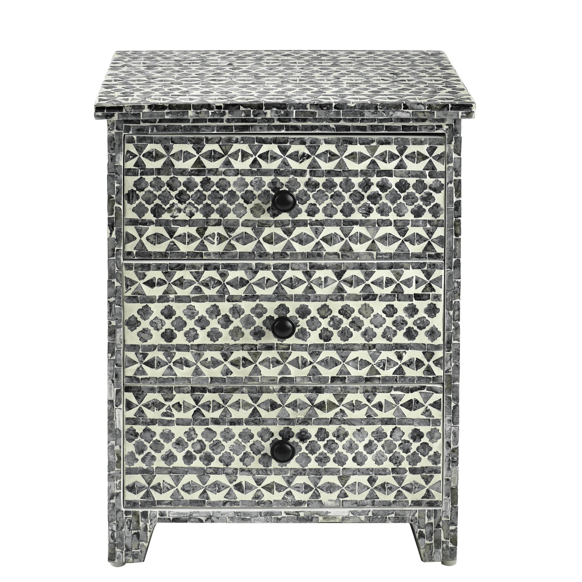 SANTA FE SIDE SHELL INLAY 3 DRAWER SIDE TABLE/BEDSIDE TABLE - MyChocolateWood