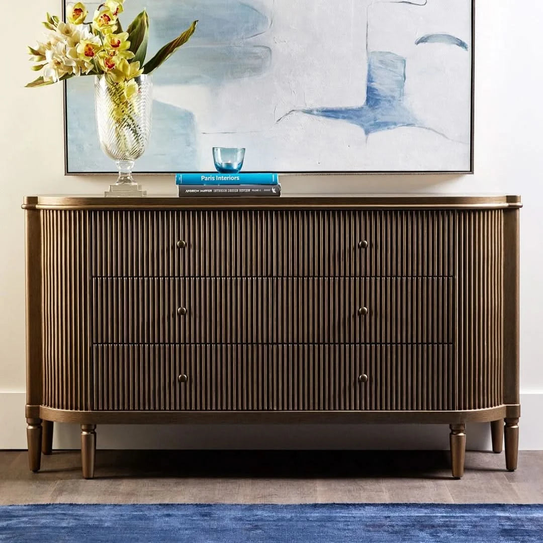 DIANNA MARBLE ART DECO 6 DRAWER CHEST OF DRAWERS ACCENT CHEST ANTIQUE GOLD