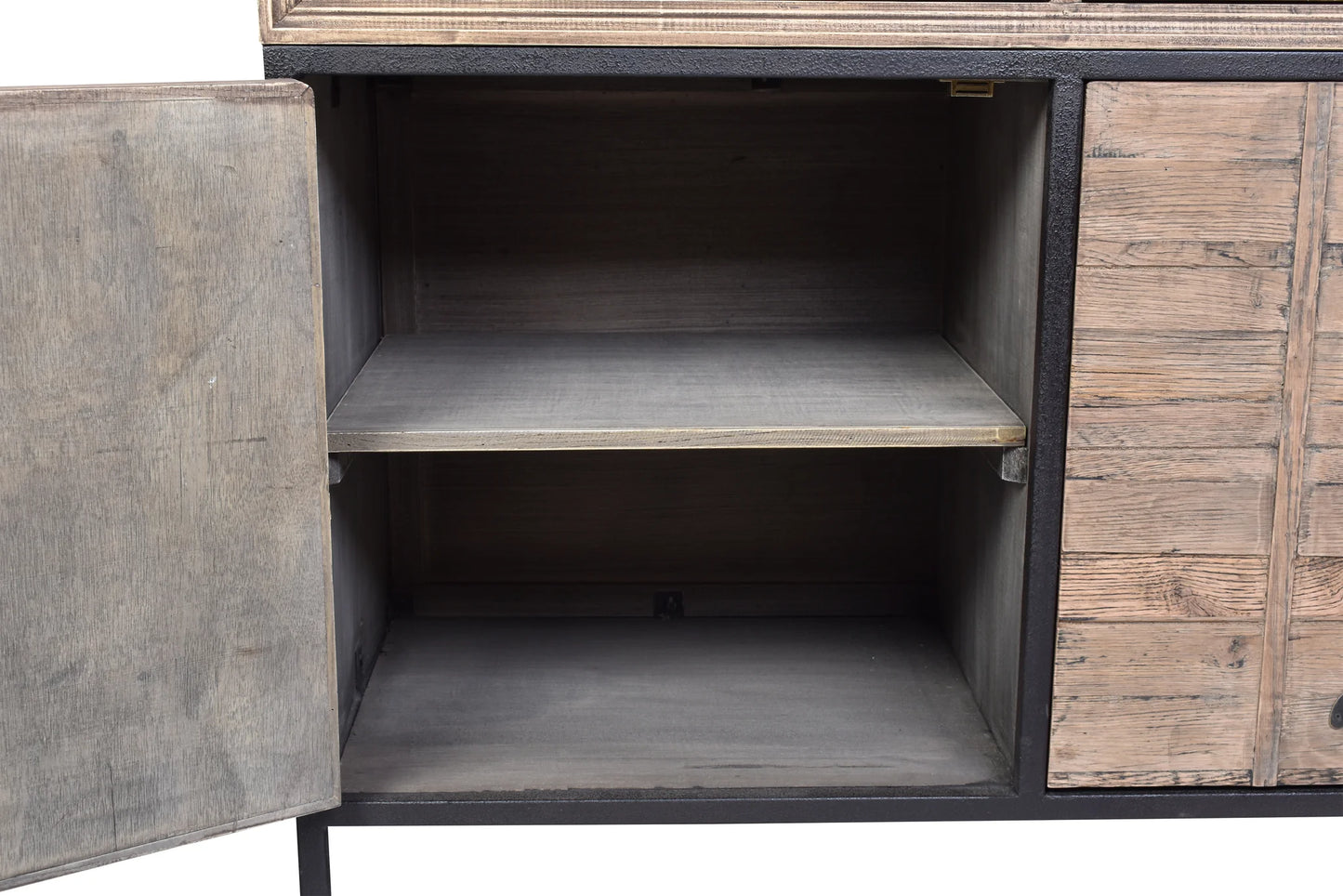 BASIL RECLAIMED OAK & IRON SIDEBOARD BUFFET 3 DRAWERS 3 DOORS LIGHT NATURAL