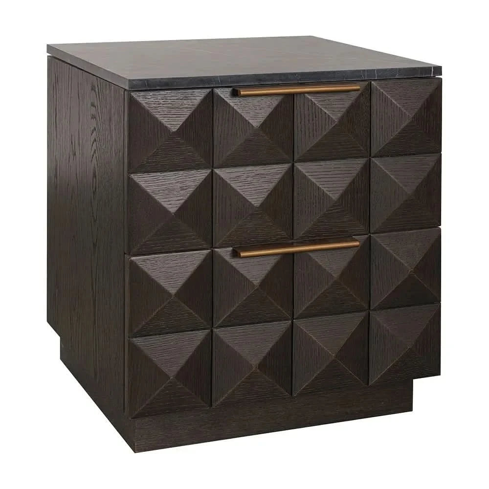 HAMPSHIRE BLACK MARBLE/SMOKED OAK 2-DRAWER BEDSIDE TABLE