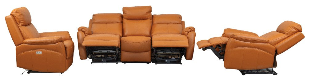 HAWES 3 PIECE ELECTRIC RECLINER 3-SEATER SOFA & 2 ARMCHAIRS TANGERINE COLOUR