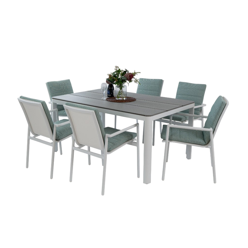CHIMINO 7 PIECE OUTDOOR DINING SET WHITE/MIST GREEN
