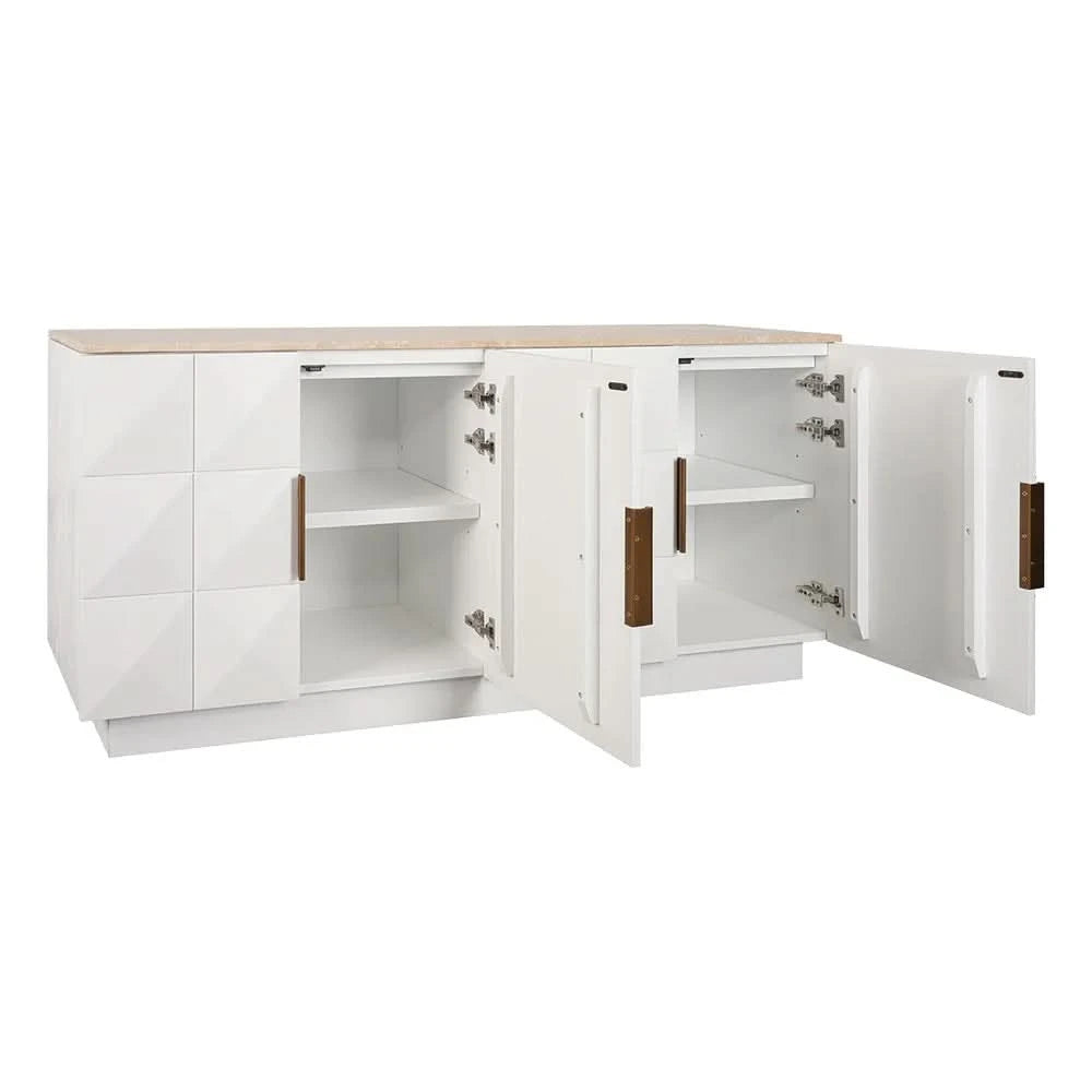 HAMPSHIRE TRAVERTINE /WHITE OAK 4-DOOR BUFFET/SIDEBOARD