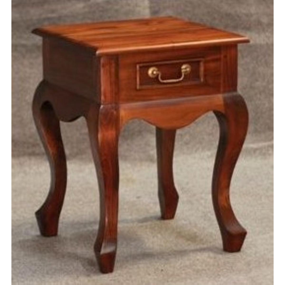 QUEEN ANN SOLID MAHOGANY TIMBER SINGLE DRAWER LAMP TABLE - MAHOGANY