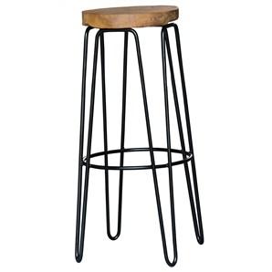 LESTER TEAK TIMBER & IRON BAR STOOL- BLACK