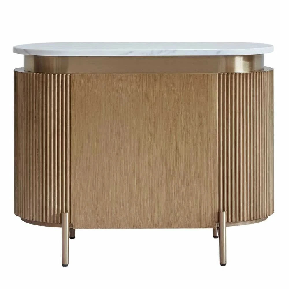DENEUVE BEDSIDE TABLE ANTIQUE GOLD WITH CARRARA MARBLE TOP