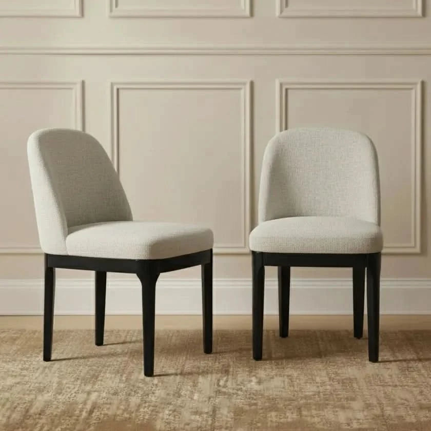 SET OF 2 DURAM LINEN DINING CHAIRS BLACK/OATMEAL