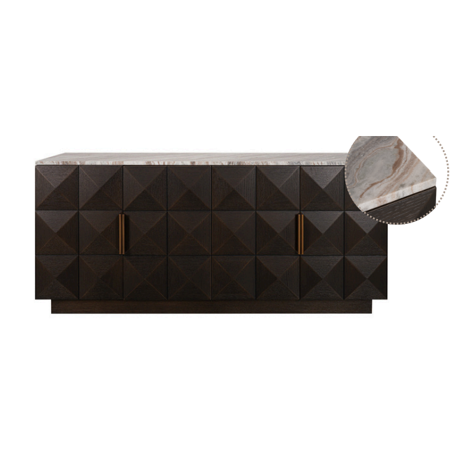 HAMPSHIRE RIVER BROWN MARBLE/SMOKED OAK 4-DOOR BUFFET/SIDEBOARD