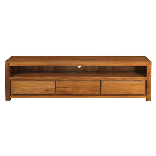 TANAKA SOLID MAHOGANY TV UNIT WITH 3 DRAWERS IN LIGHT PECAN 190CM