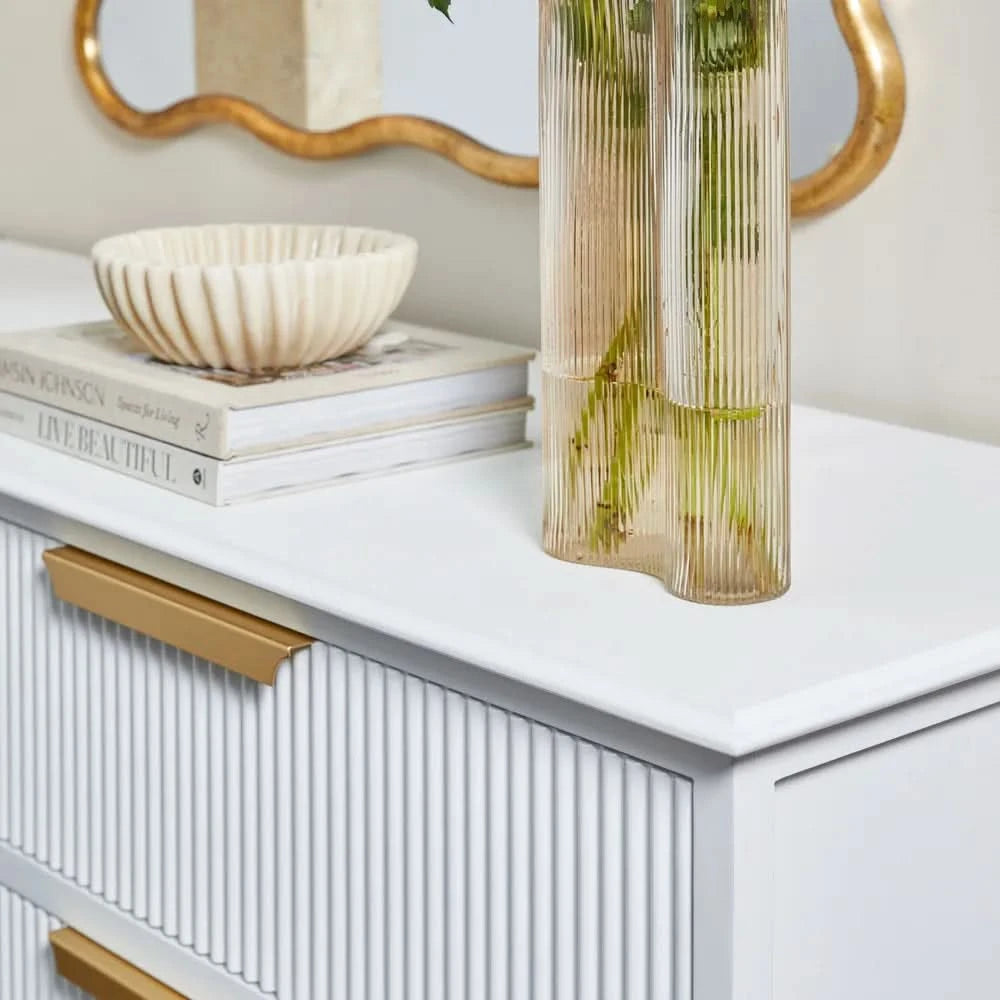 MORETTI 4-DRAWER CHEST OF DRAWERS 170CM SATIN WHITE/GOLD