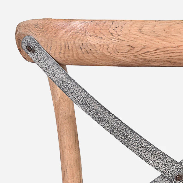 MALMO CROSS BACK OAK BAR STOOL WITH GREY METAL STRAPS
