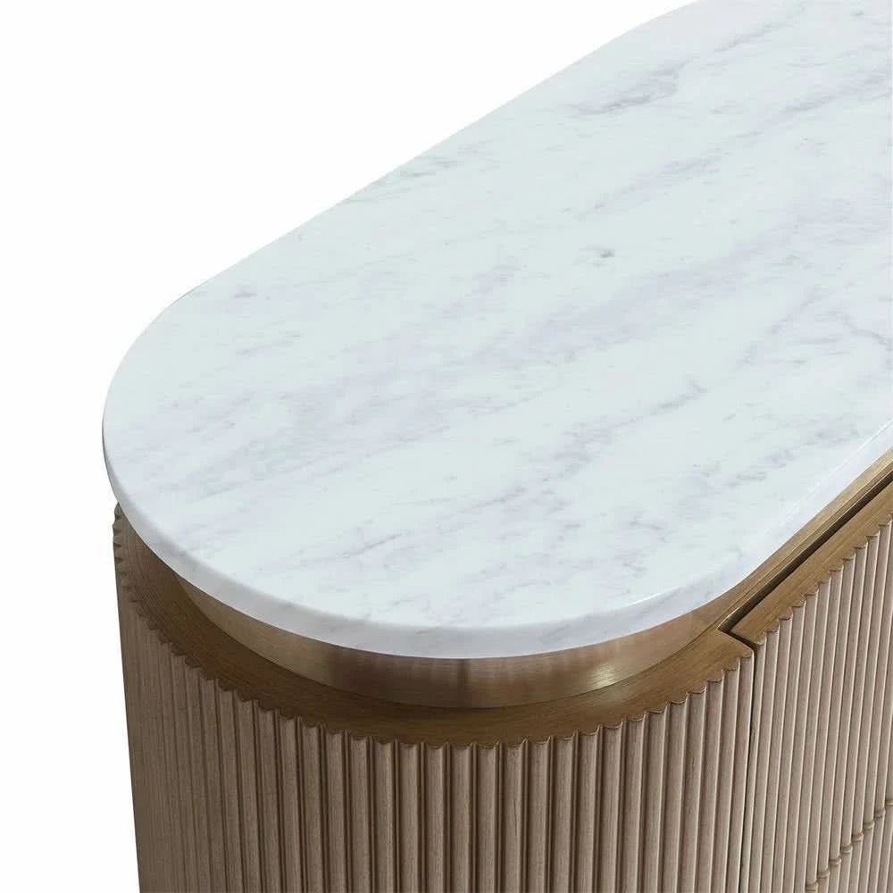 DENEUVE BEDSIDE TABLE ANTIQUE GOLD WITH CARRARA MARBLE TOP