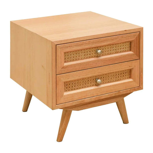HADLEIGH OAK & RATTAN BEDSIDE TABLE NATURAL