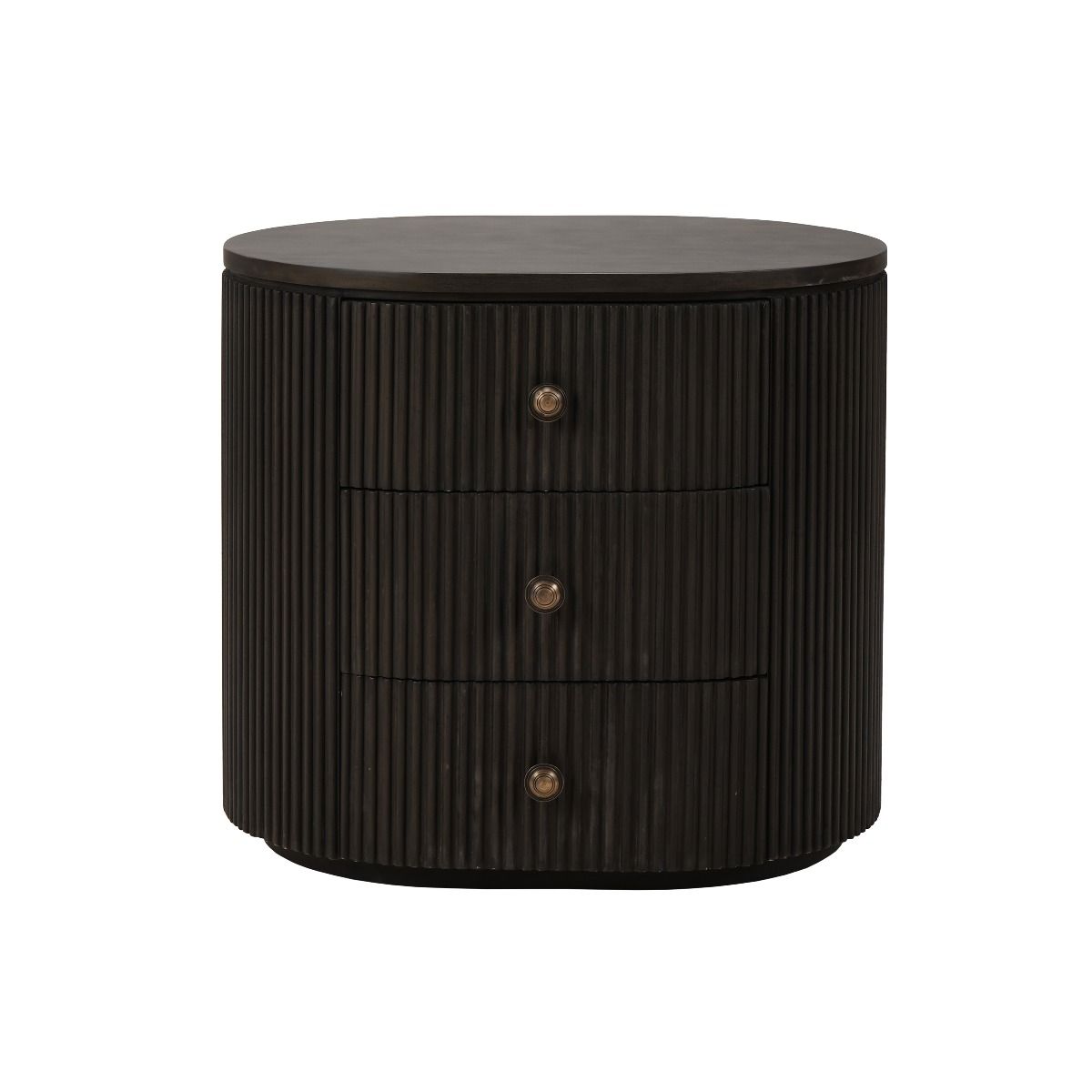 SABRAN MAHOGANY OVAL 3-DRAWER BEDSIDE TABLE NIGHTSTAND GREY OAK