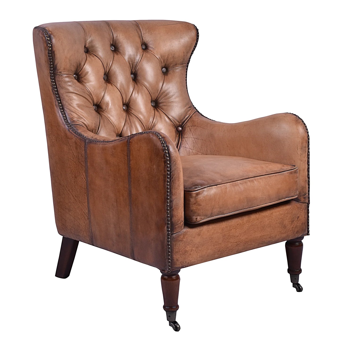 HAREWOOD VINTAGE LEATHER ARMCHAIR IN TOFFEE