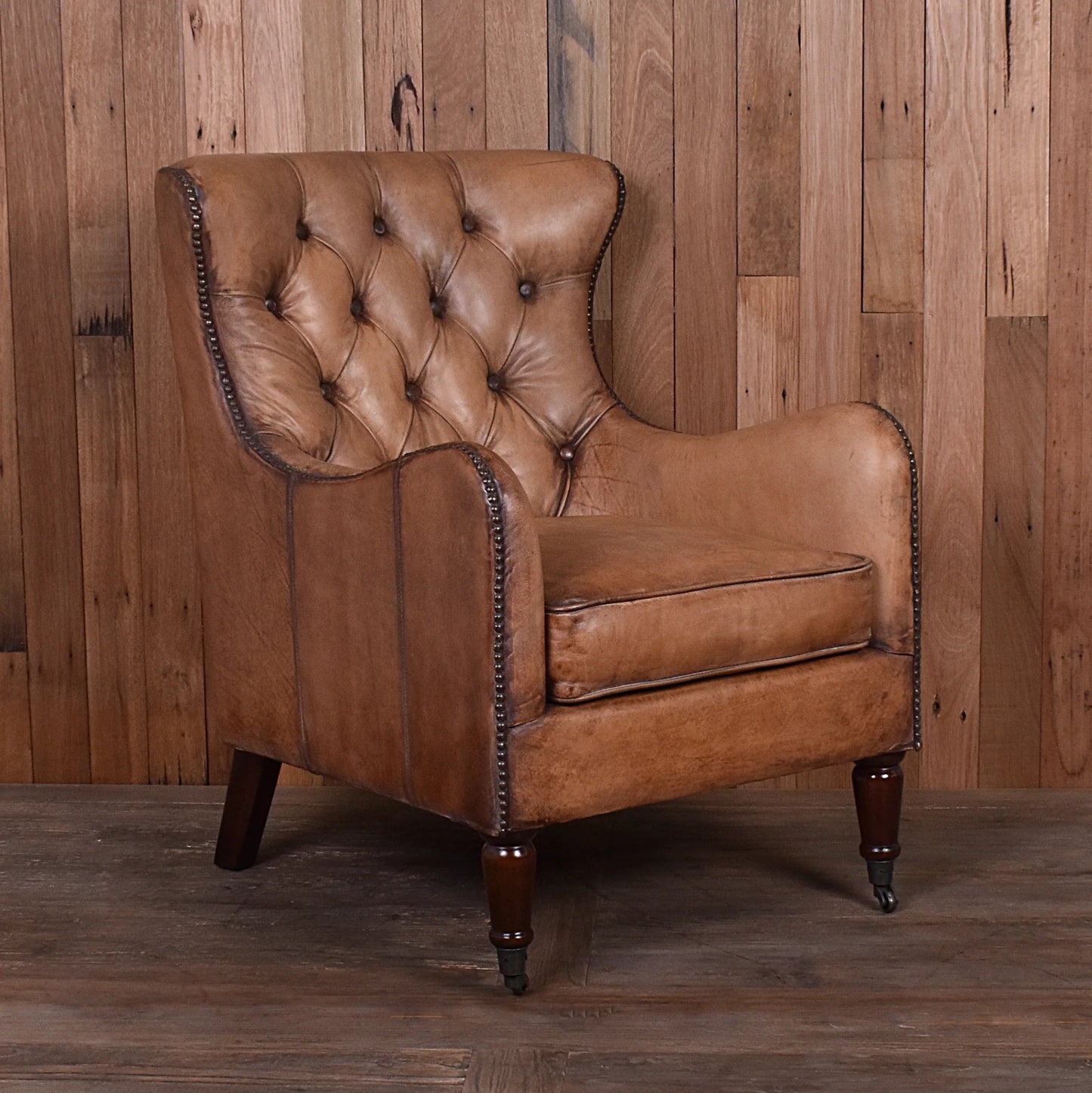 HAREWOOD VINTAGE LEATHER ARMCHAIR IN TOFFEE