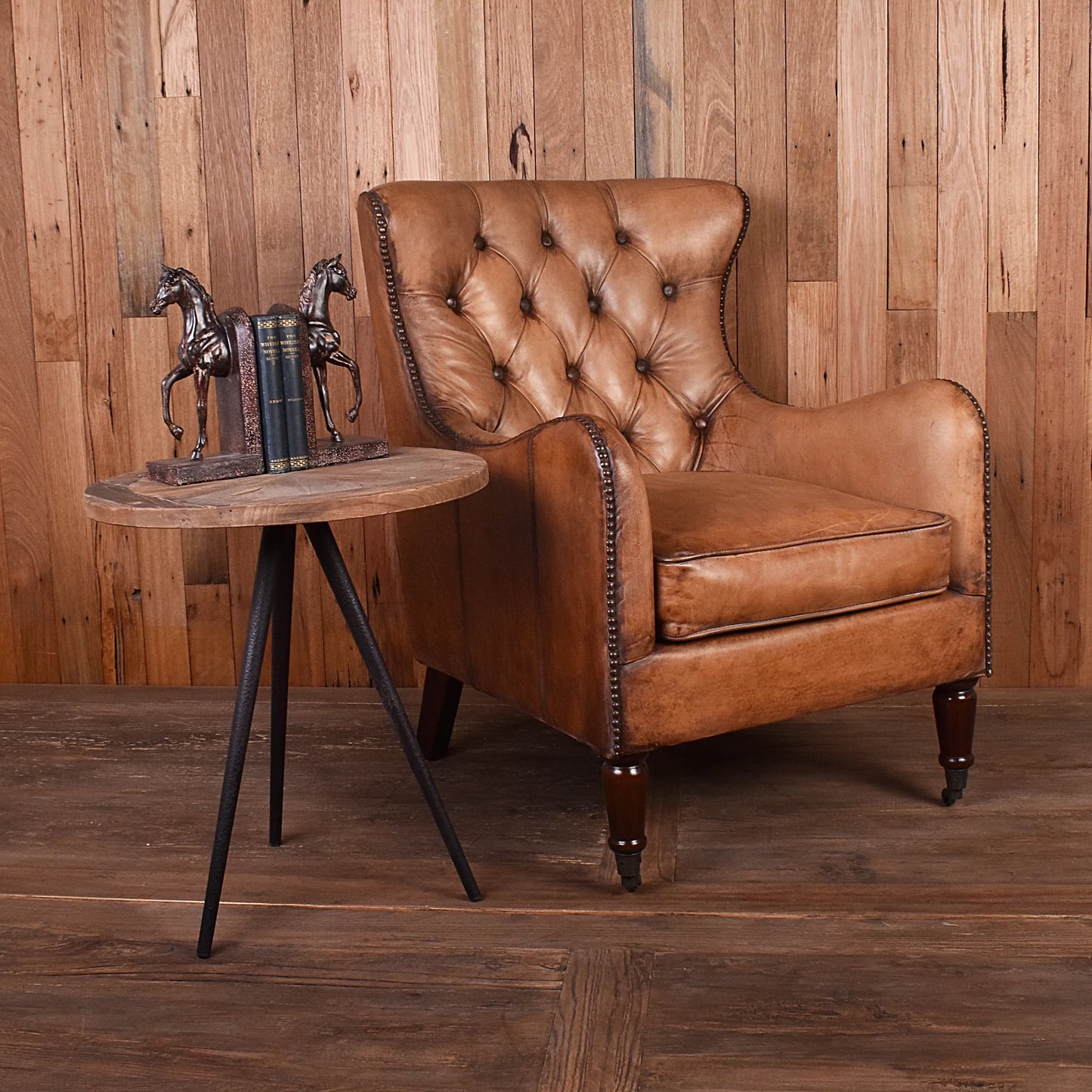HAREWOOD VINTAGE LEATHER ARMCHAIR IN TOFFEE