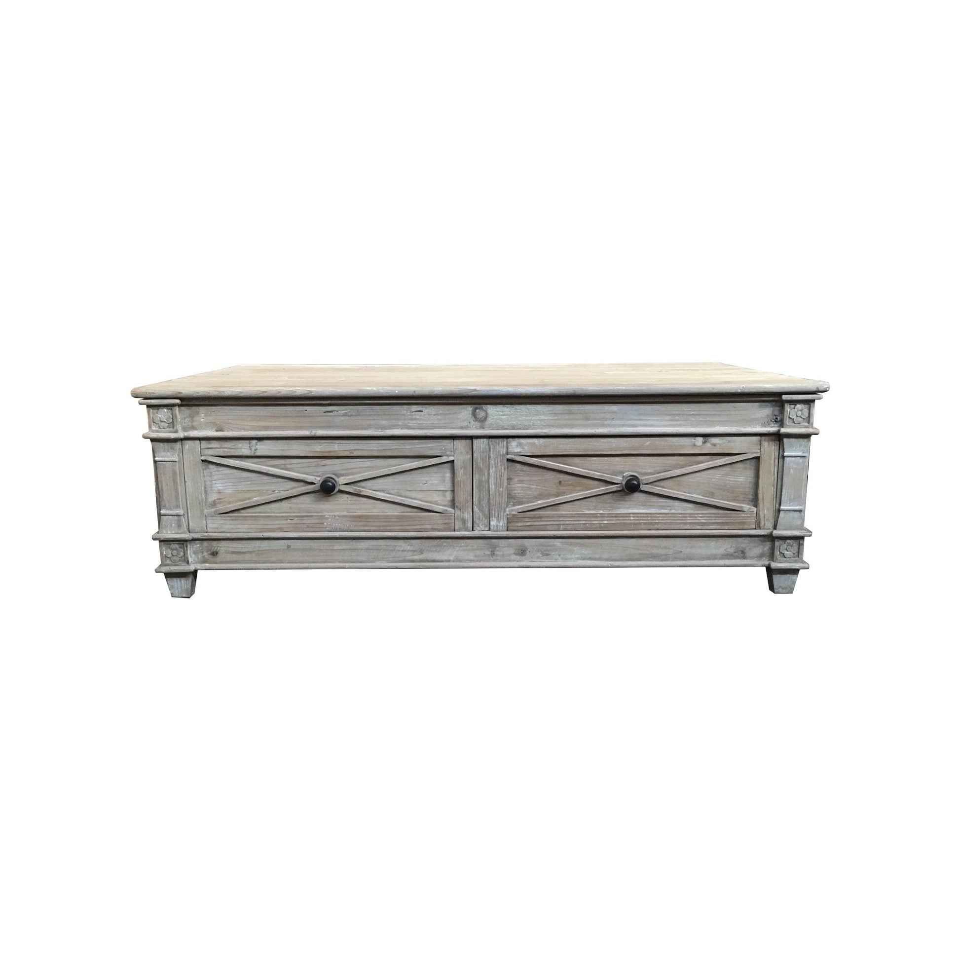 PROVENZ RECYCLED ELM RUSTIC 4 DRAWERS COFFEE TABLE - MyChocolateWood