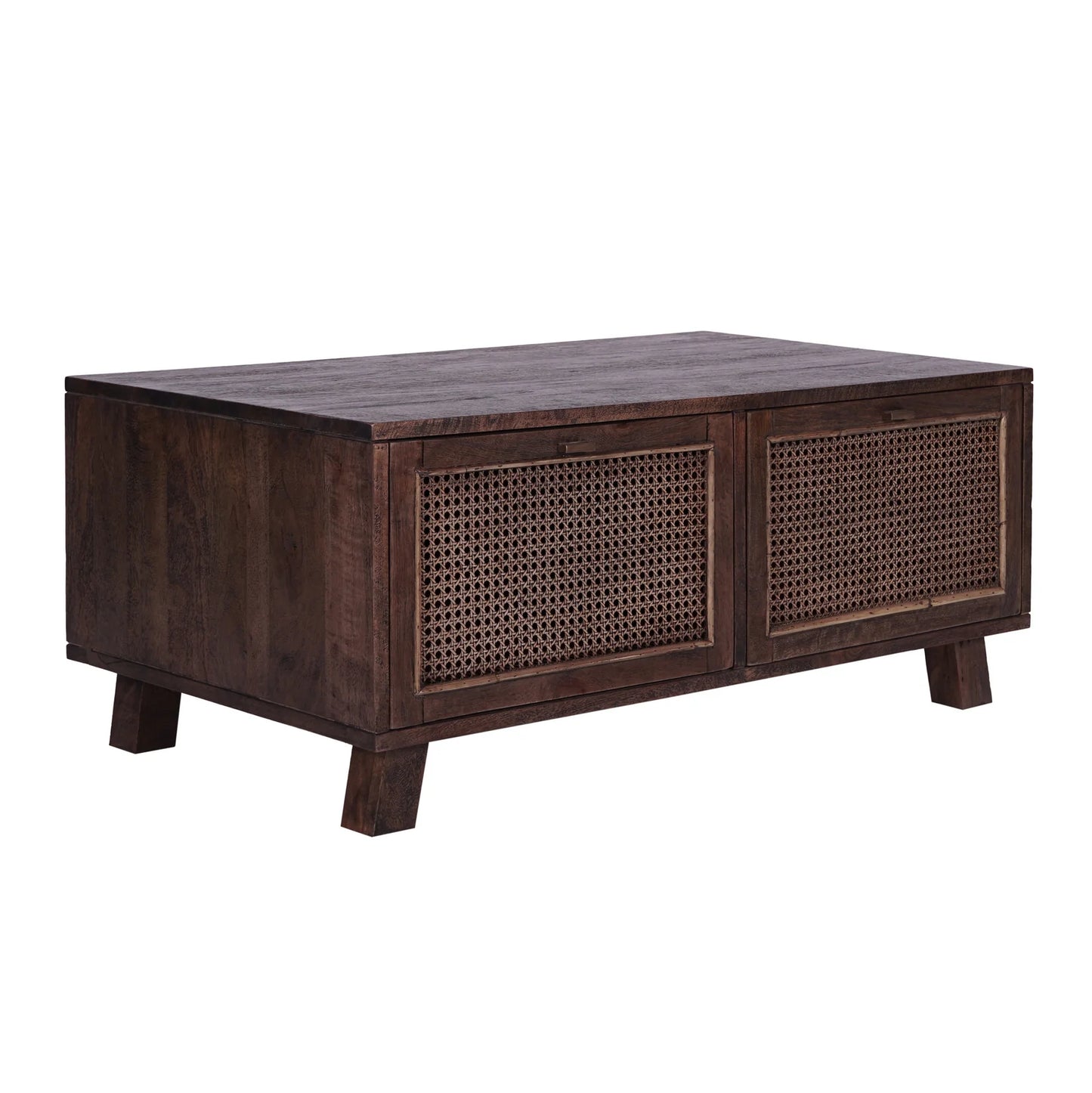 ELDRIDGE 2 DRAWERS DOUBLE FACED COFFEE TABLE IN FRUITWOOD TIMBER HONEY BROWN