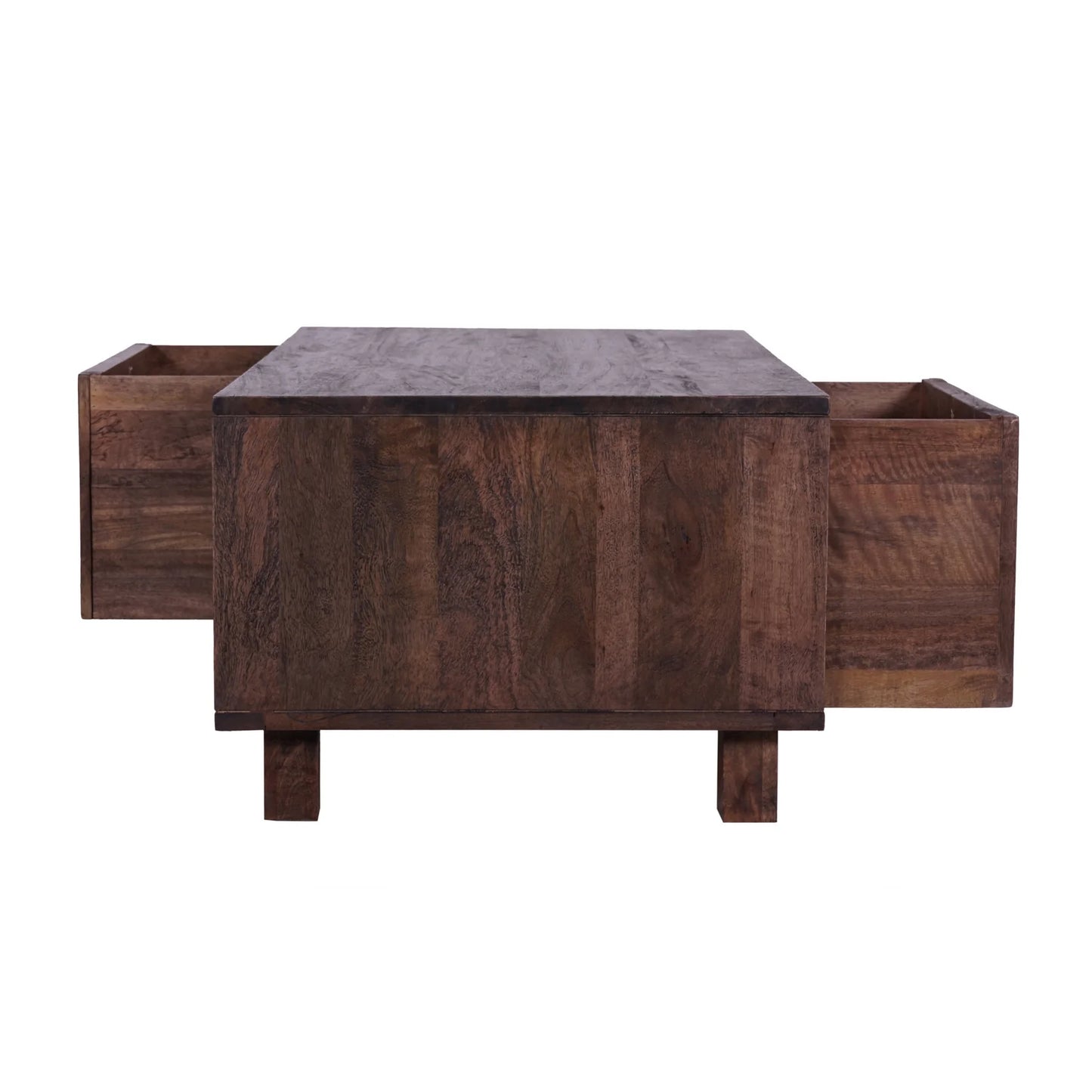 ELDRIDGE 2 DRAWERS DOUBLE FACED COFFEE TABLE IN FRUITWOOD TIMBER HONEY BROWN