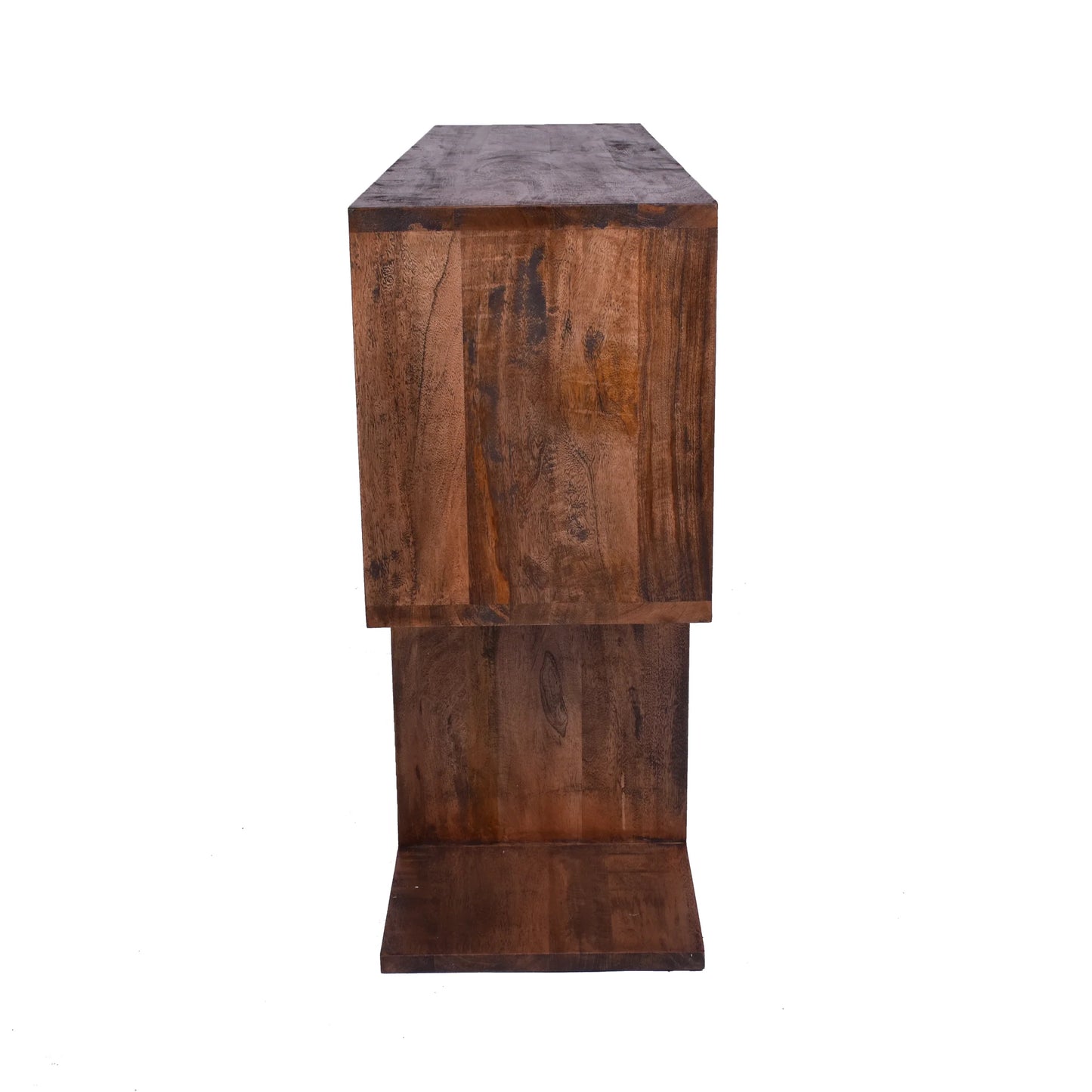 ELDRIDGE OPEN LOW BOOKCASE IN FRUITWOOD TIMBER HONEY BROWN
