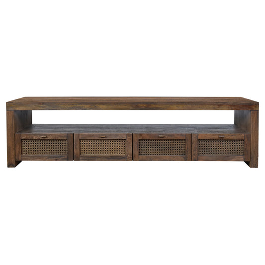 ELDRIDGE MINDI WOOD TV UNIT IN HONEY BROWN  4 DRAWERS  180CM